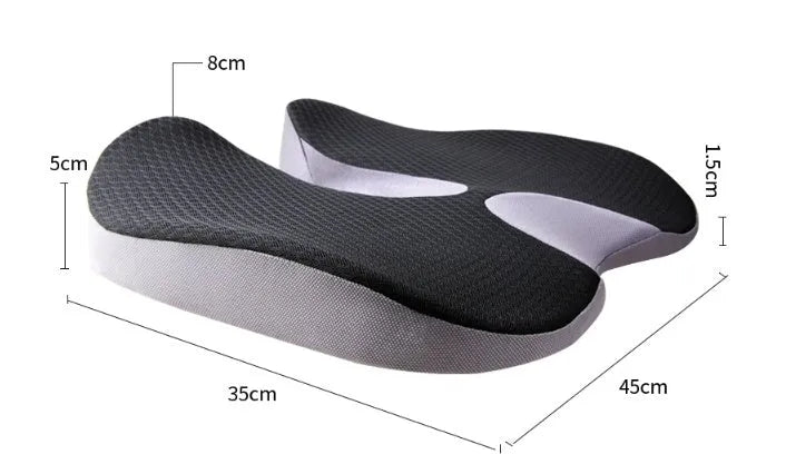 Curved bevel anal support seat cushion in solid colour on a car seat.