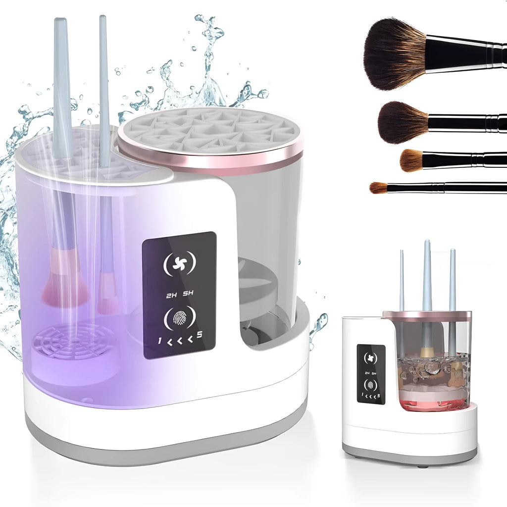 HZ-008 automatic electric makeup brush cleaning and drying station with silicone bowl.