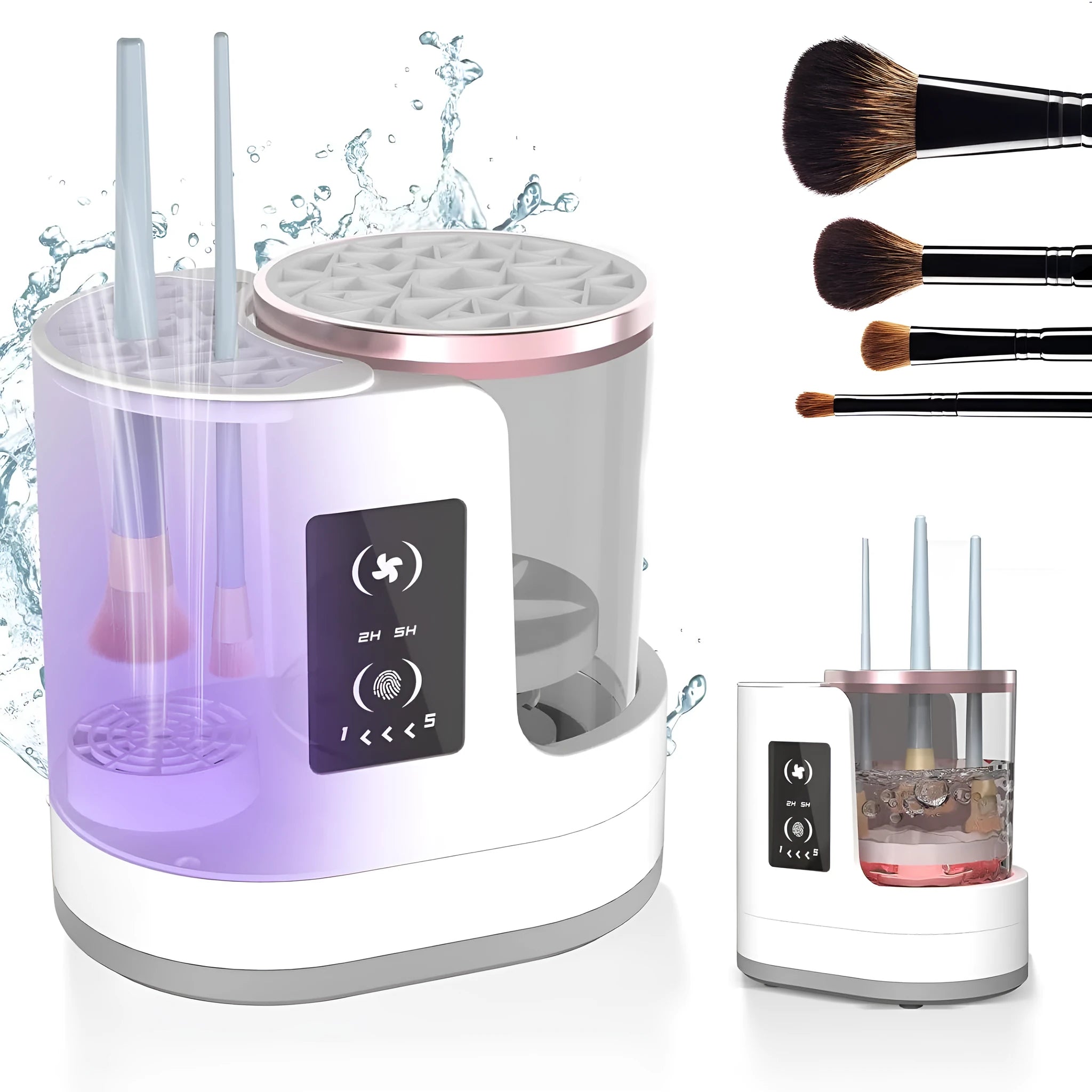 HZ-008 automatic electric makeup brush cleaning and drying station with silicone bowl.