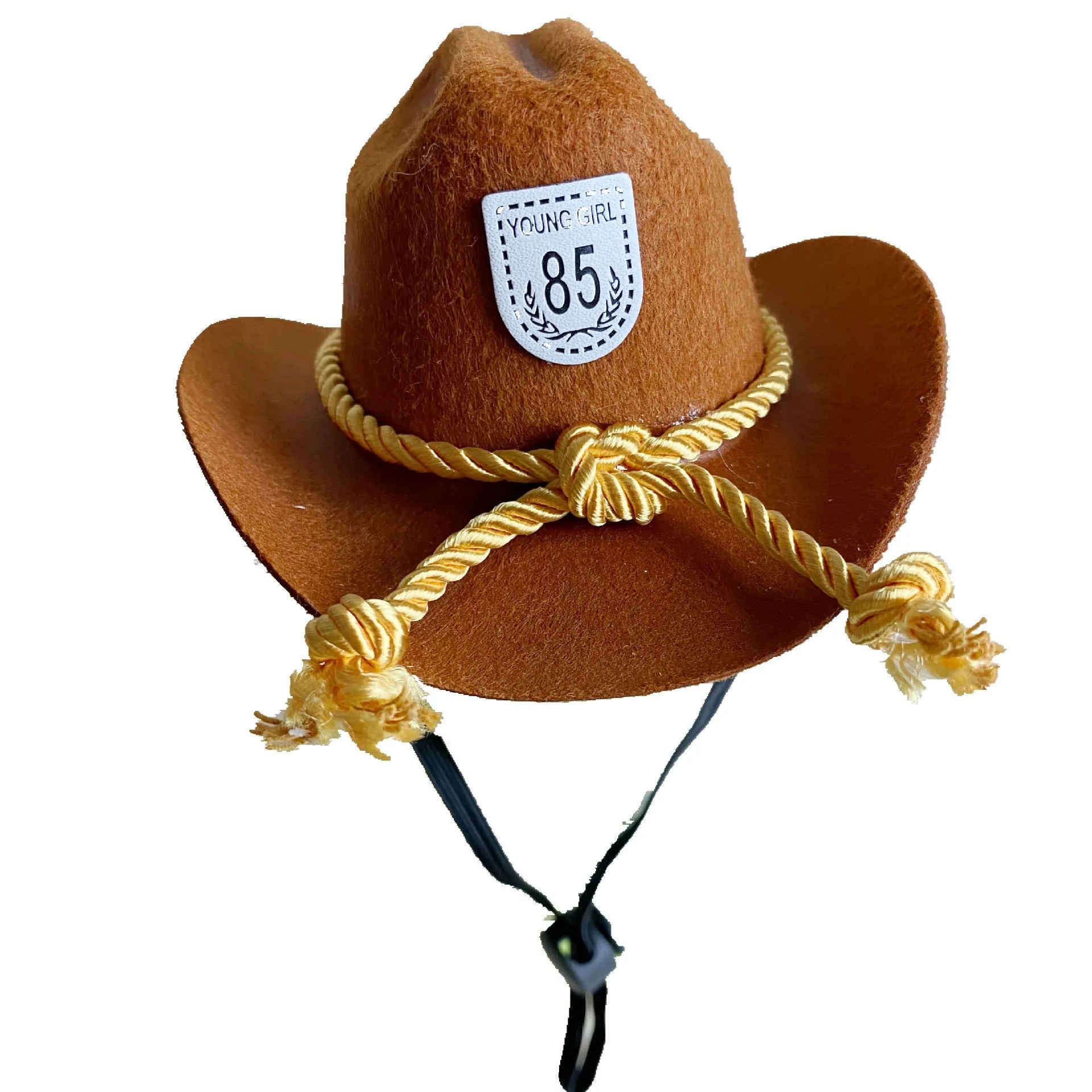 British cat cowboy hat pet costume accessory in multiple colour options with velvet belt, ribbon and rope trim decorations