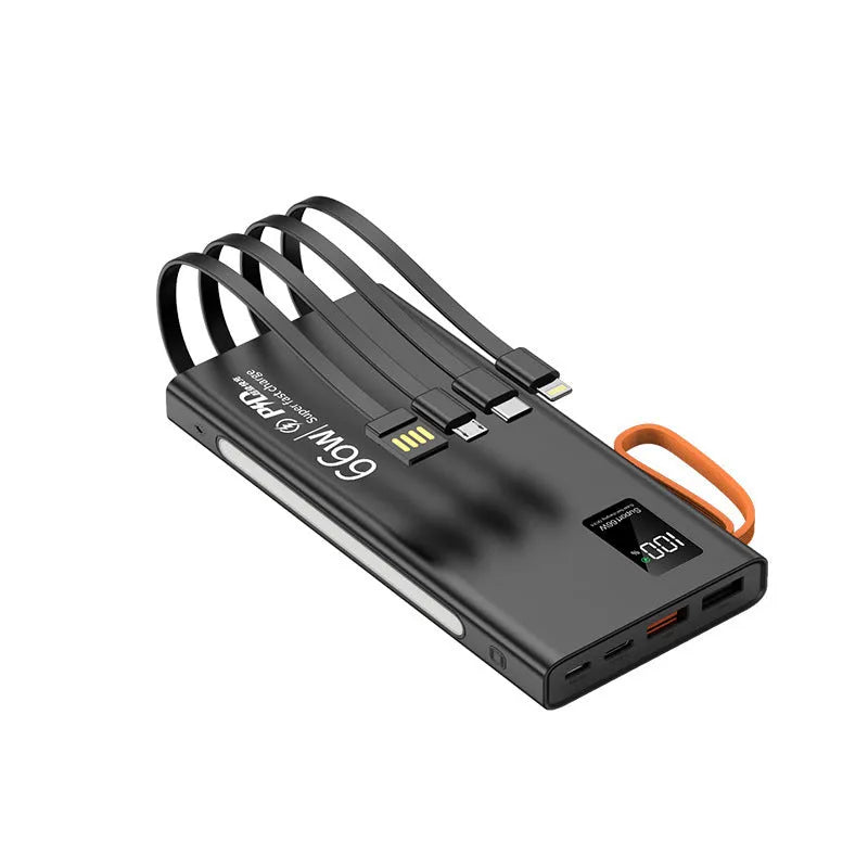 Super large capacity fast charging power bank 20000mAh or 30000mAh in black with lanyard and side light