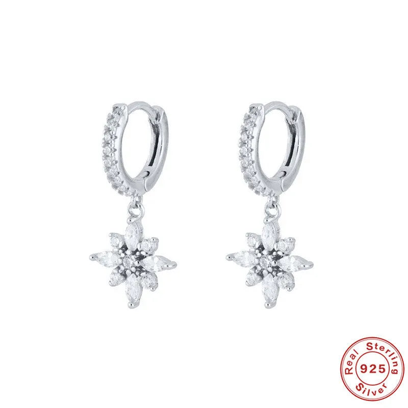 S925 sterling silver snowflake pendant earrings with diamond accents in white gold and yellow gold colour options