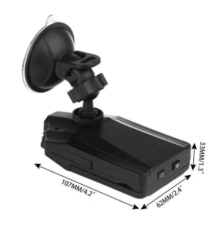 H198 model car dashboard camera DVR with a 2.4-inch screen, shown mounted on a windscreen.