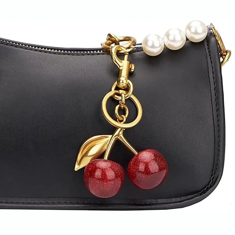 Zinc alloy 3D cherry keychain pendant in red and pink colour options