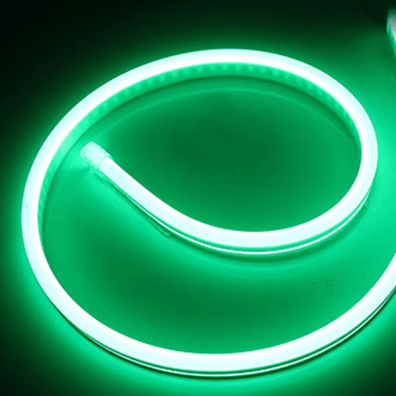 12V flexible silicone LED neon strip lighting on 100-metre reel showing five colour options