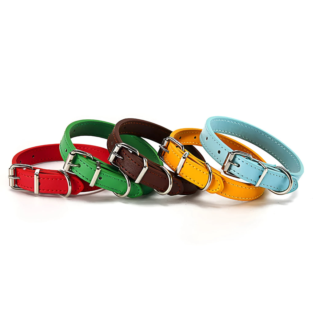 PU leather dog collar with adjustable buckle in coffee colour, size S 1.0x30 cm for small dogs
