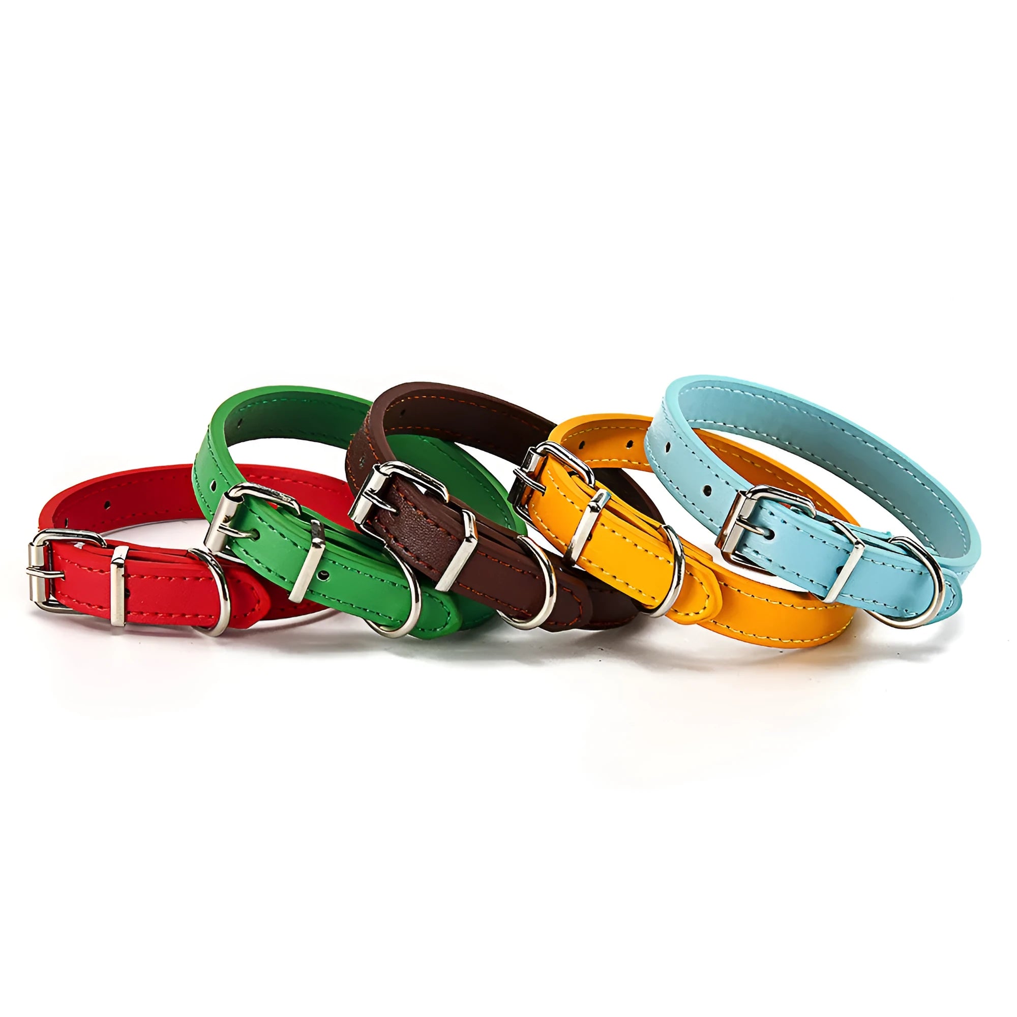 PU leather dog collar with adjustable buckle in coffee colour, size S 1.0x30 cm for small dogs