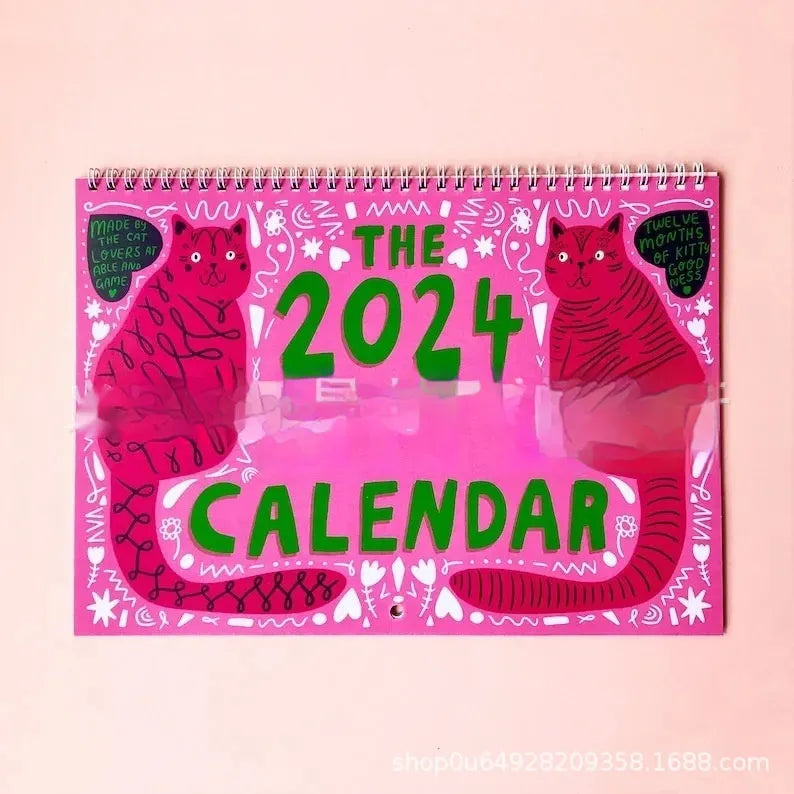 Landscape format cat wall calendar with feline photography for 2024 or 2025 planning