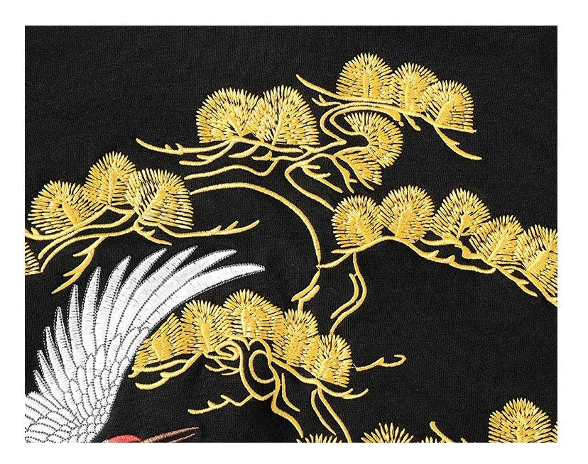 Fairy embroidered men's black cotton hooded sweatshirt loose fit Chinese style