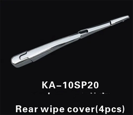 Four silvery ABS plastic rear window wiper cover trims for a 2010 Hyundai.