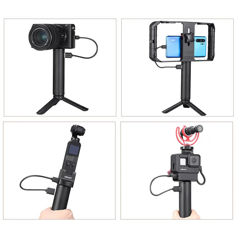 Black aluminium alloy portable charging handle with integrated carry handle, showing compact size.