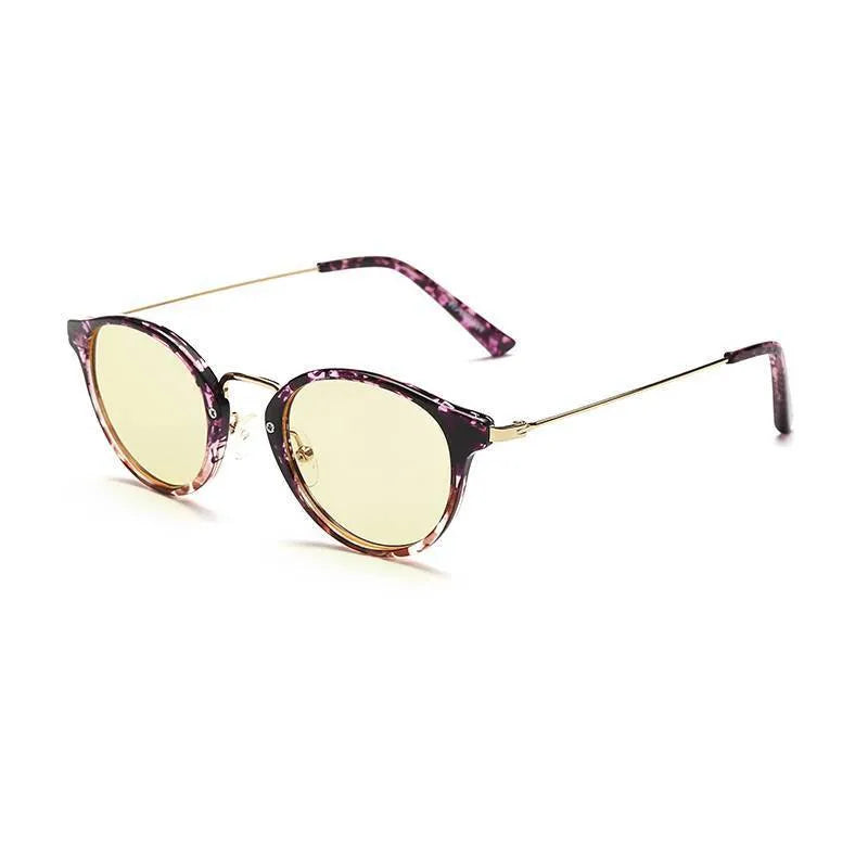PC anti-blue light literary glasses frames in bright black, amber, purple and purple leopard colours