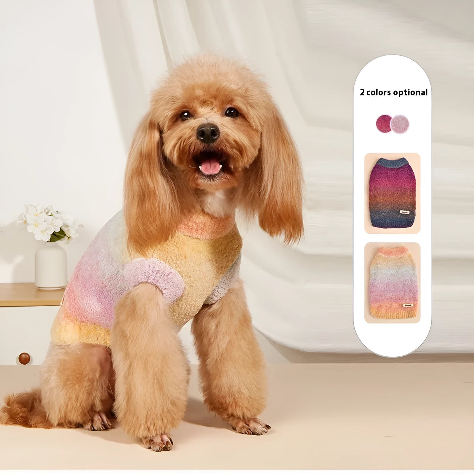 Dopamine pet sweater with rainbow circle design in wool acrylic blend for dogs and cats