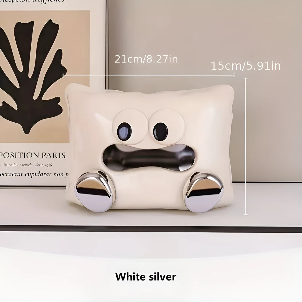 White ceramic tissue box holder with glazed finish for living room coffee table storage