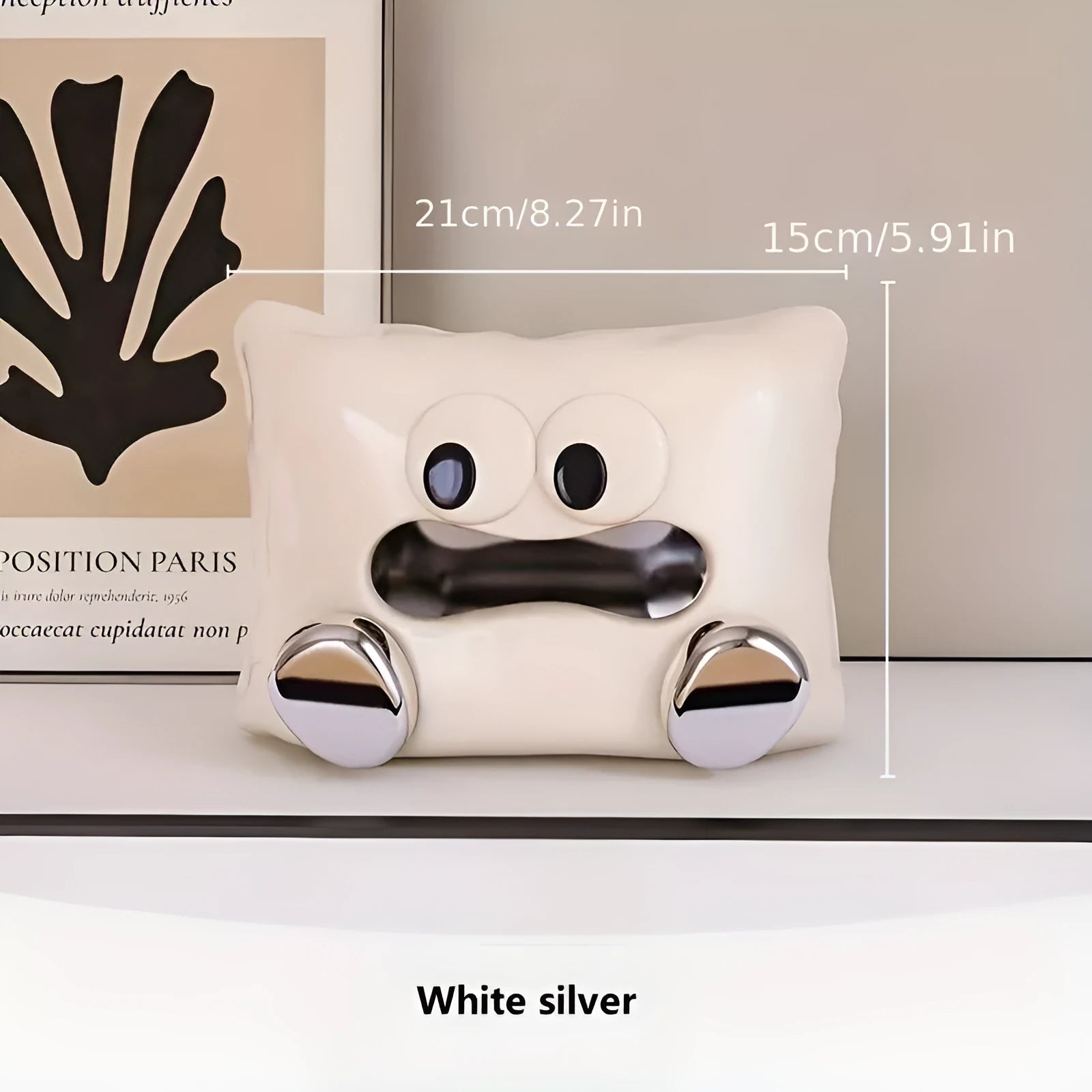 White ceramic tissue box holder with glazed finish for living room coffee table storage