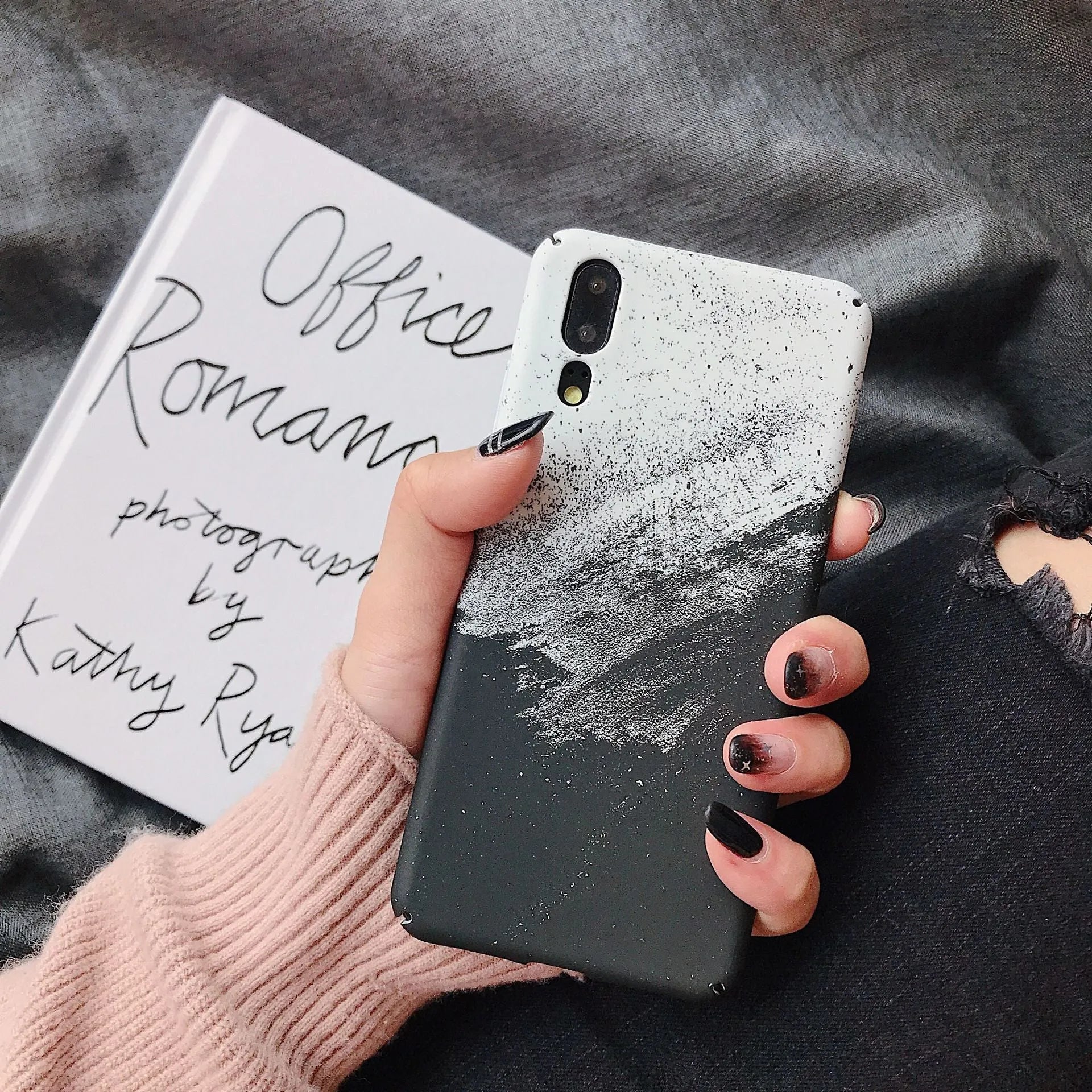 Painted black and pink mobile phone back cover cases for Huawei and Honor models.