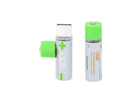 USB fast charge AA lithium battery in silver green with built-in USB port and polymer cobalt lithium core