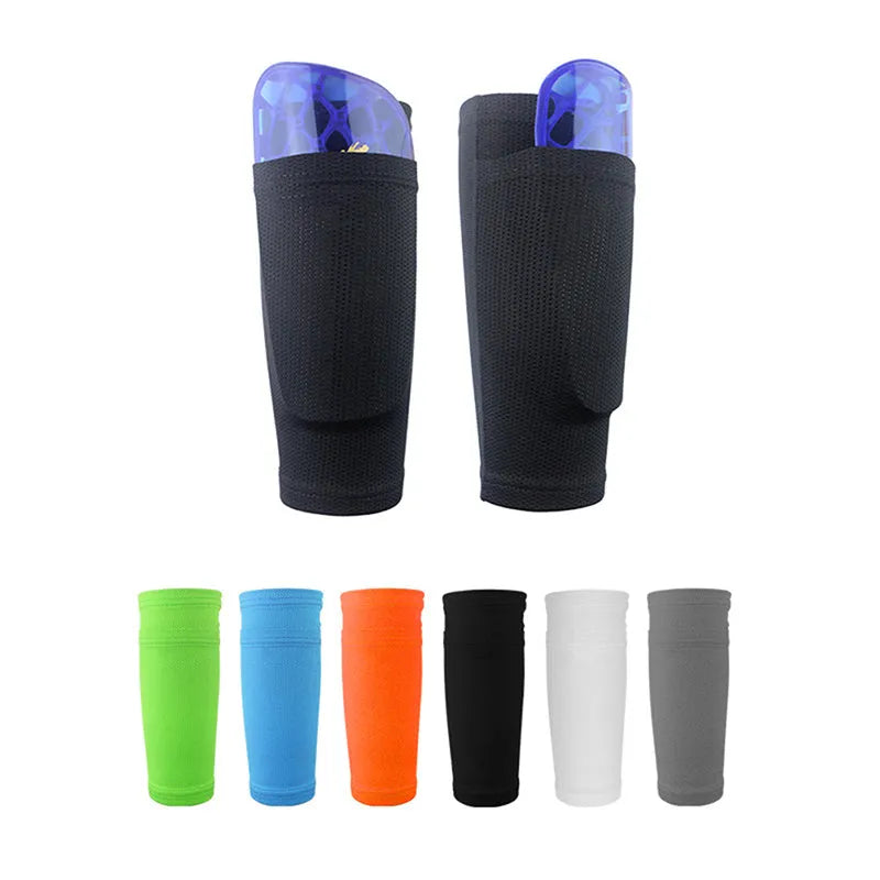 Nylon football leggings socks with pocket design, available in black, blue, green, grey, orange, white, sizes S M L.