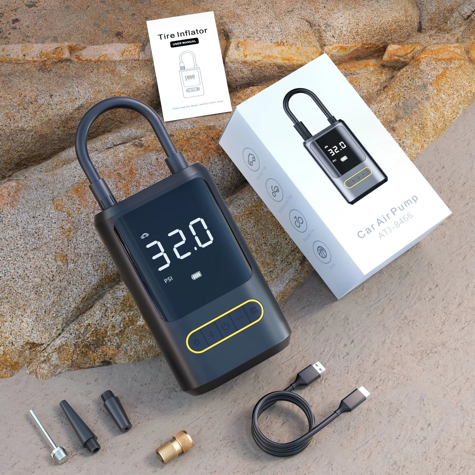 Handheld wireless digital air pump with display for car tyres and sports equipment