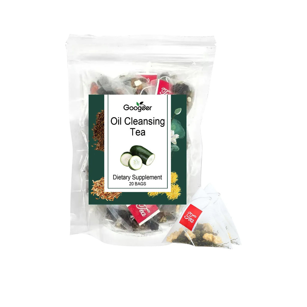 Pack of Googeer oil cleansing herbal tea body treatment with 20 individual tea bags.