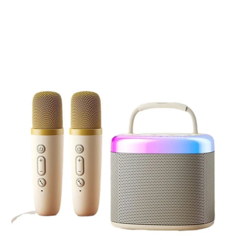 Wireless Bluetooth singing microphone and stereo speaker suit in space gray double wheat version with 52mm speaker
