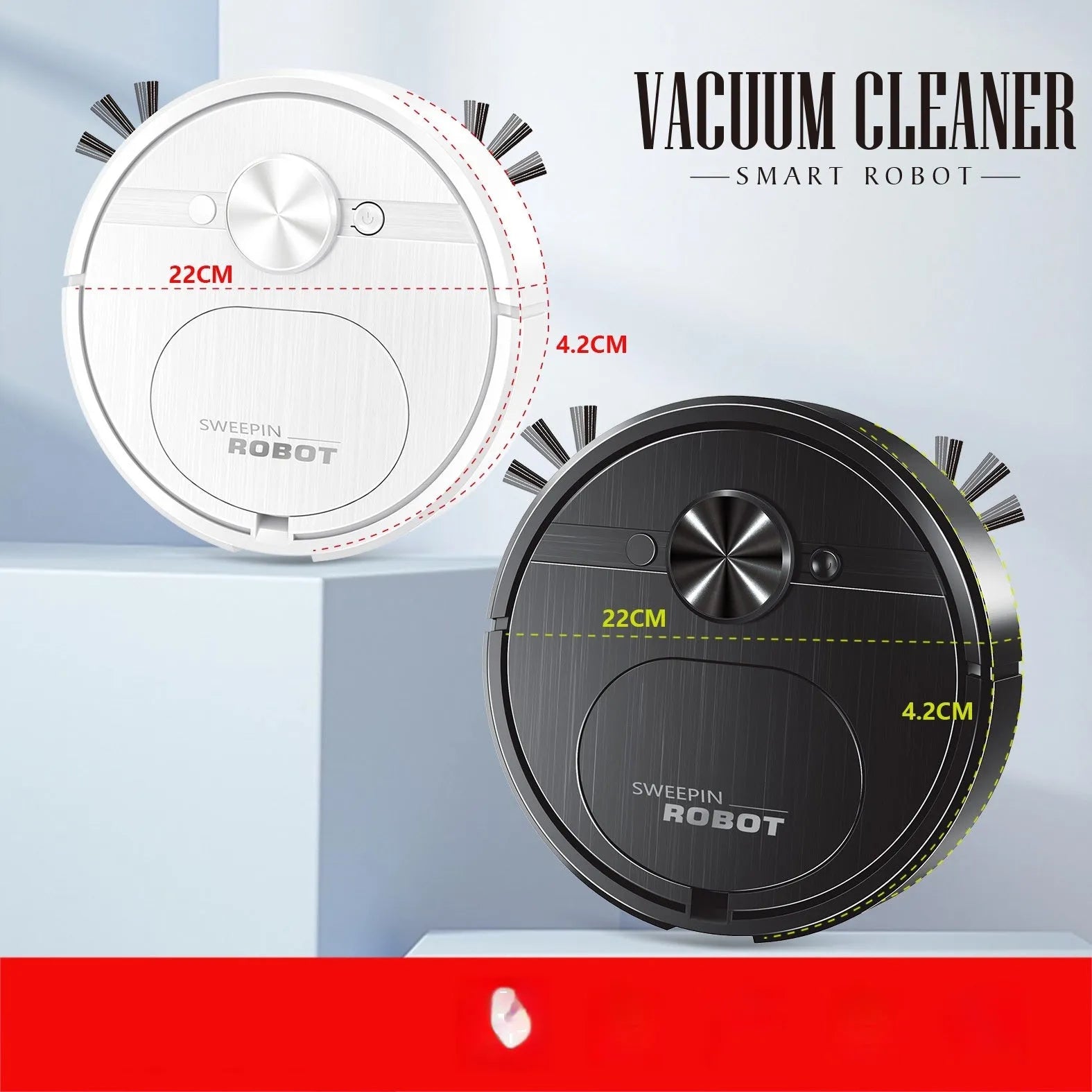 Black or white robot vacuum cleaner and mop with USB charging cable and accessories