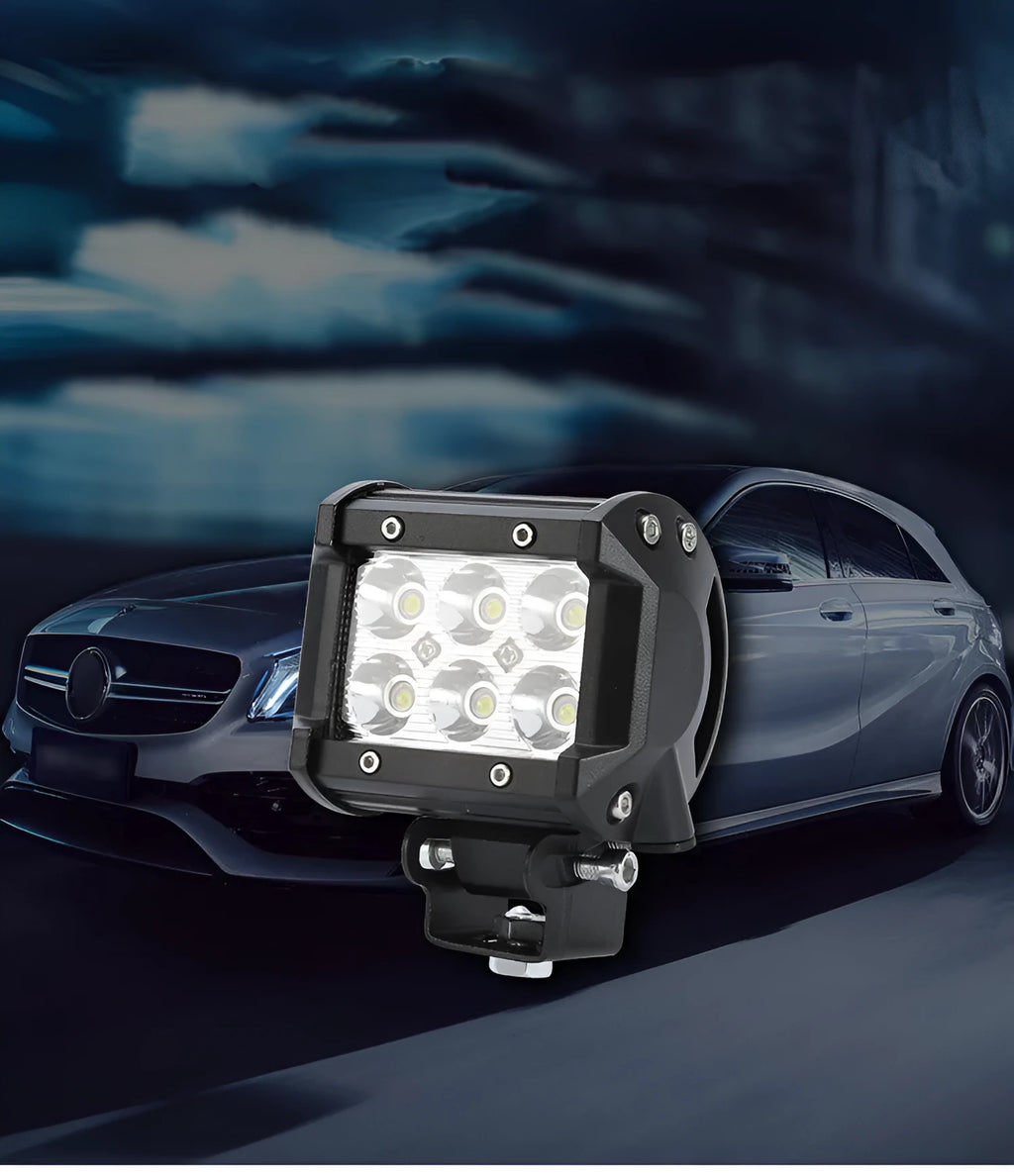 Black 18W car LED work light with aviation aluminium alloy die-cast shell, IP67 rating, 12V-24V