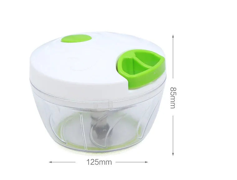 Green manual kitchen chopper shredder with three stainless steel blades and a 500 ml capacity.