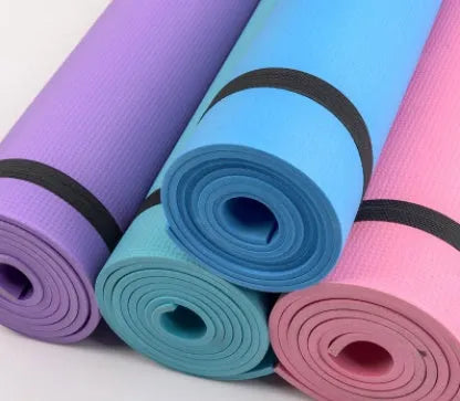 4mm thick EVA yoga mat in multiple colours with anti-skid surface measuring 173 by 61 centimetres