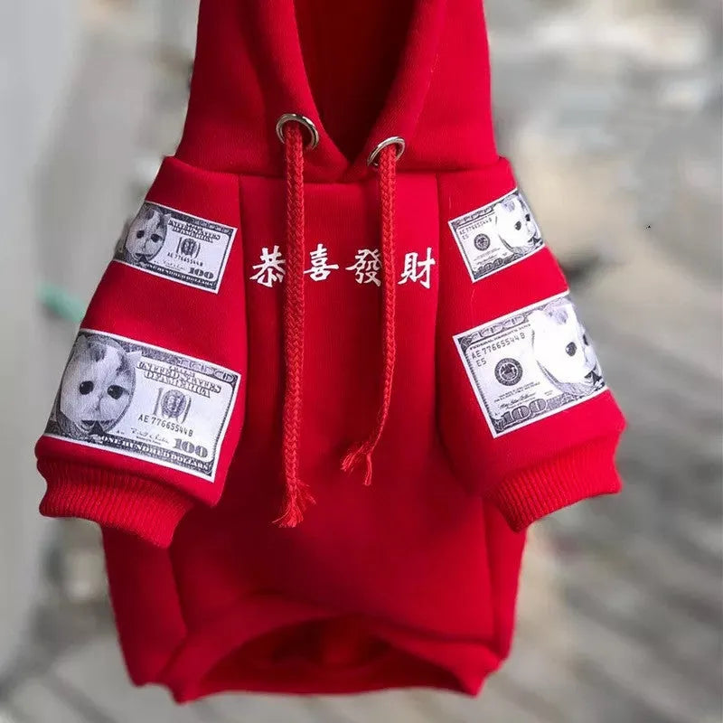 Pure cotton plus fleece pet sweater for cats and dogs in red colour, casual style