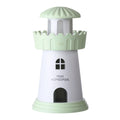 Home lighthouse humidifier in green with USB night light and ultrasonic mist, 80mm