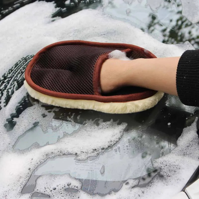 Car wash cleaning glove, artificial wool, 24cm x 15cm, elastic sleeve, car and motorcycle cleaning tool