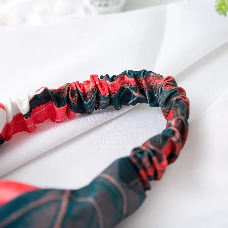 Red cloth banana leaf cross headband with elastic band for women's hair