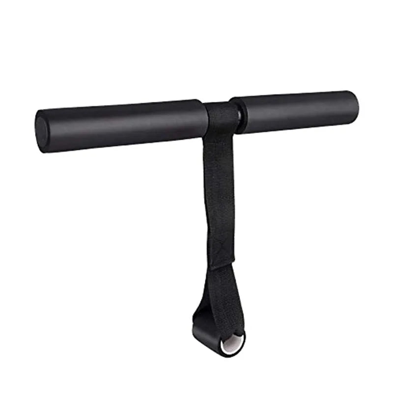 Black abdominal fitness device made from steel foam and PVC tube, 3.1 by 32 by 21.5 centimetres on a flat surface
