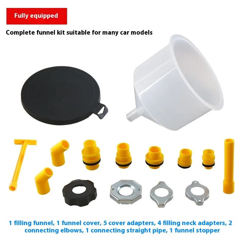 15-piece plastic funnel set in assorted colours for coolant and antifreeze automotive repair