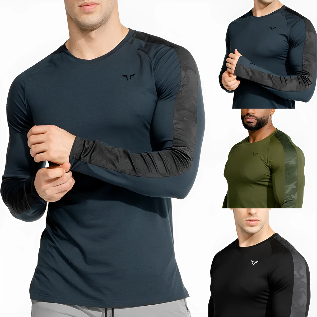 Men's round neck polyester running top in Army Green with size options L M XL XXL