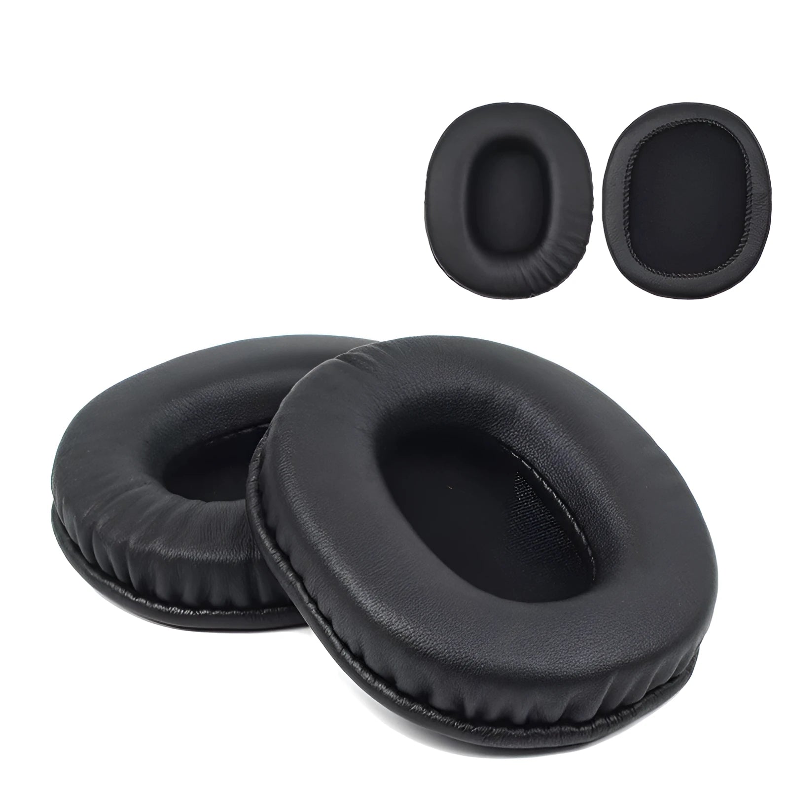 Black soft PU leather replacement earmuff covers for Sony 1R headphones, set of two pieces.