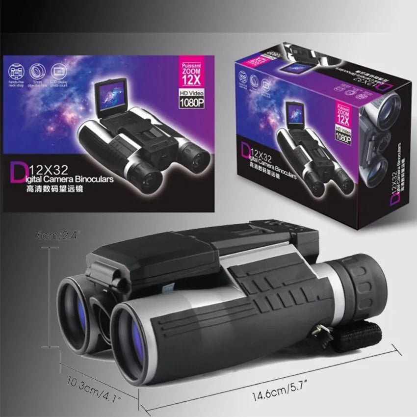 12x32 binocular telescope digital camera with 2.0in LTPS LCD, 5M photos, and 1080FHD video