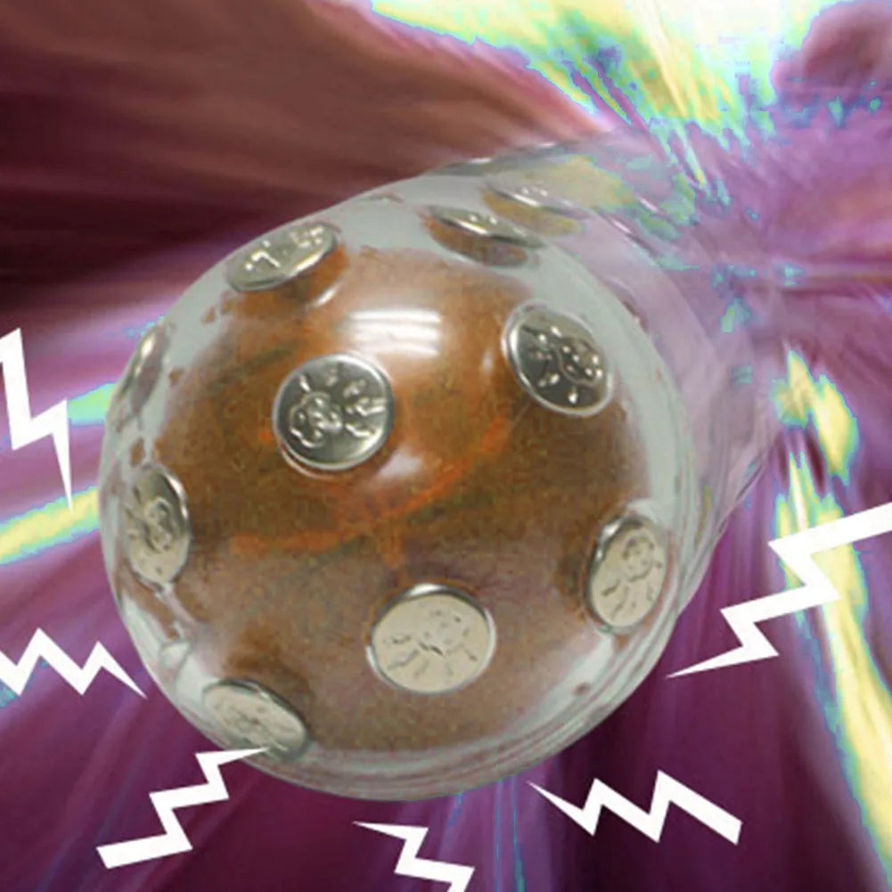 Gold electric shock ball with red and blue LED lights and automatic shutdown function