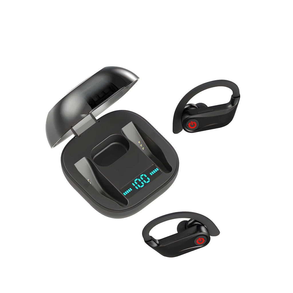 Wireless TWS Bluetooth headset in black with charging case for music and calls