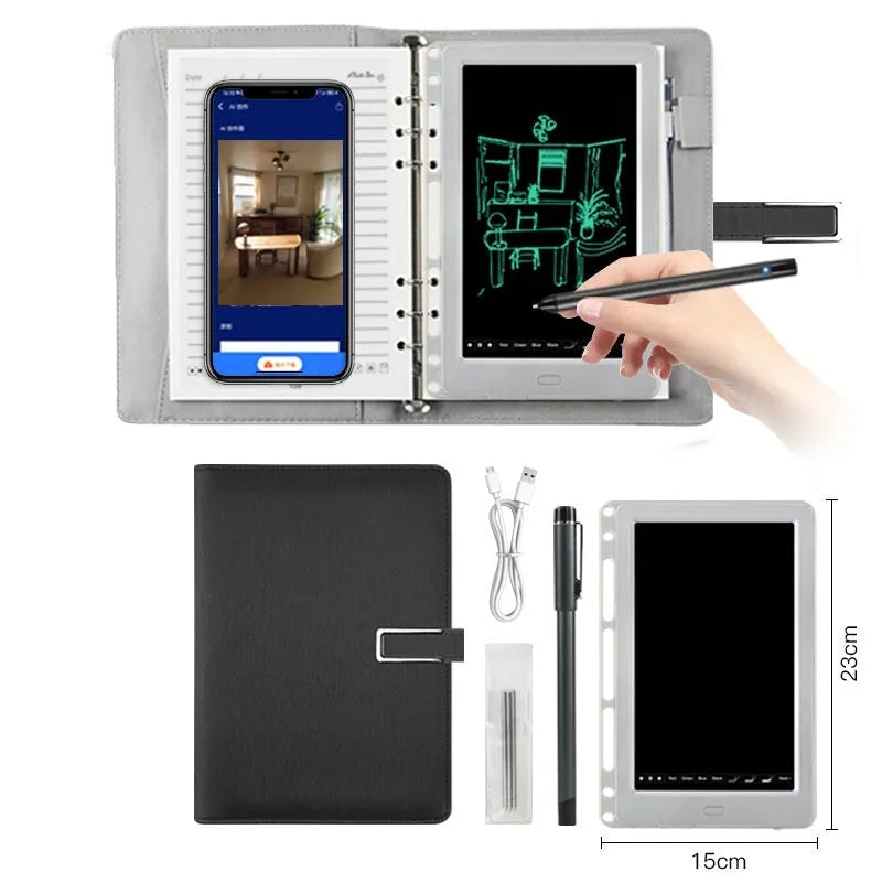 85-inch electronic writing pad with stitching appearance in choice of colours, shown with smart pen