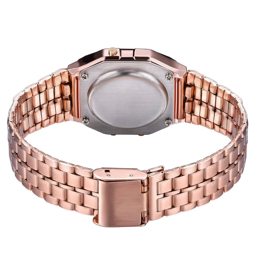 WR F91W electronic watch with stainless steel band and square plastic dial