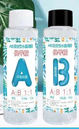 Quick curing AB epoxy resin bottles for DIY jewellery and craft projects