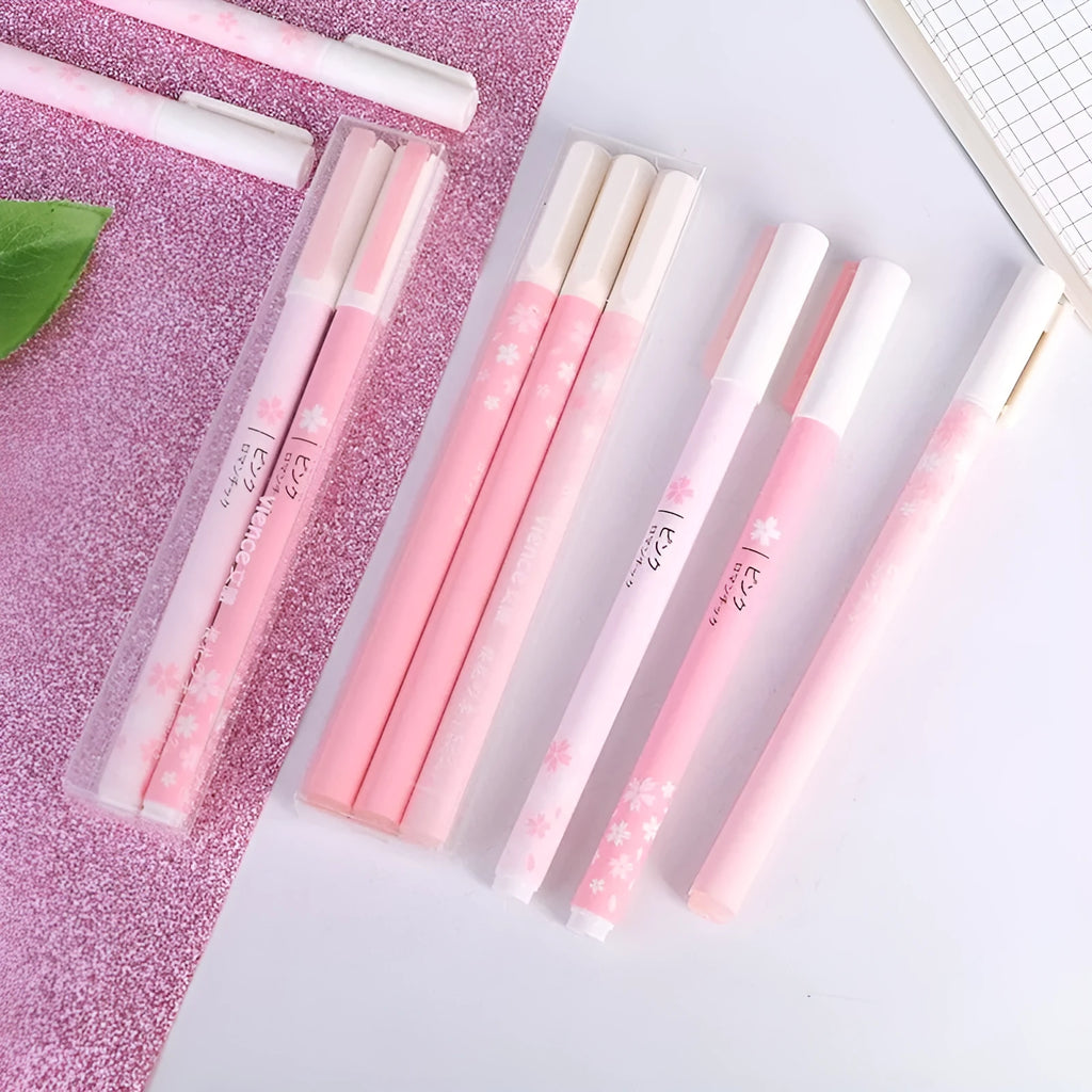 Sakura gel pen set showing 0.35mm and 0.5mm fine point pens with plastic bodies and metal refills