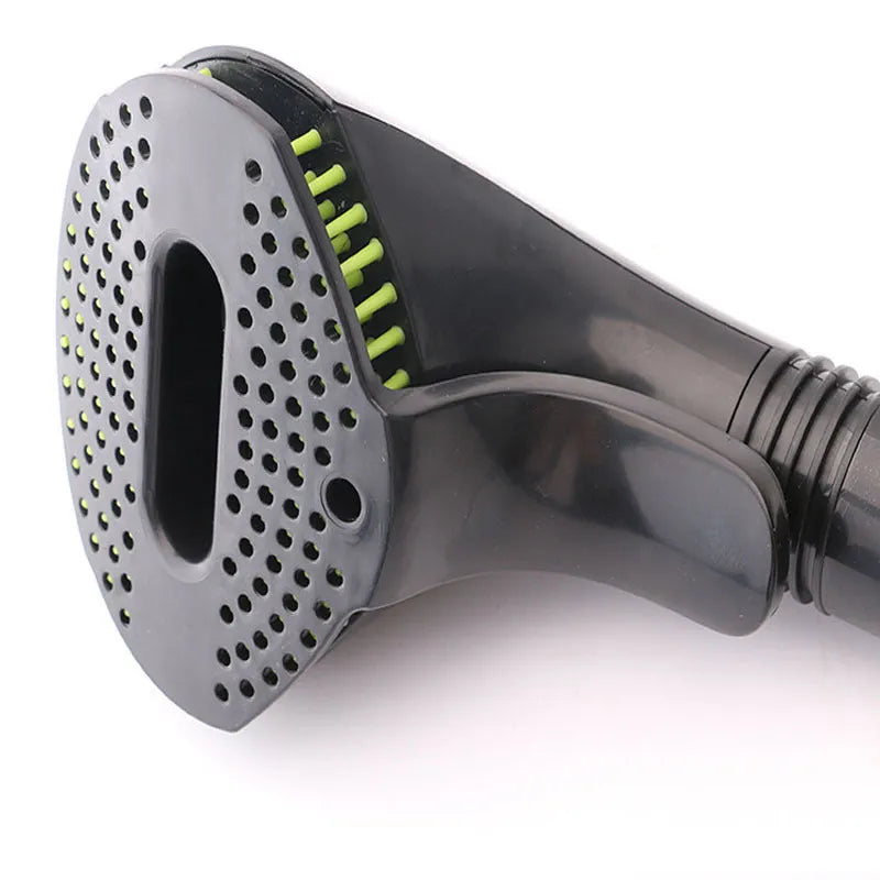 Black and green pet grooming brush with TPE bristles and ABS handle for loose hair removal