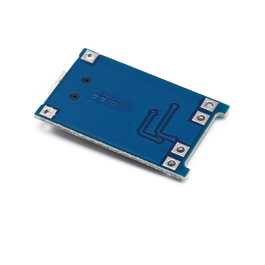 Blue lithium battery charging and protection board with micro-USB port and solder pads