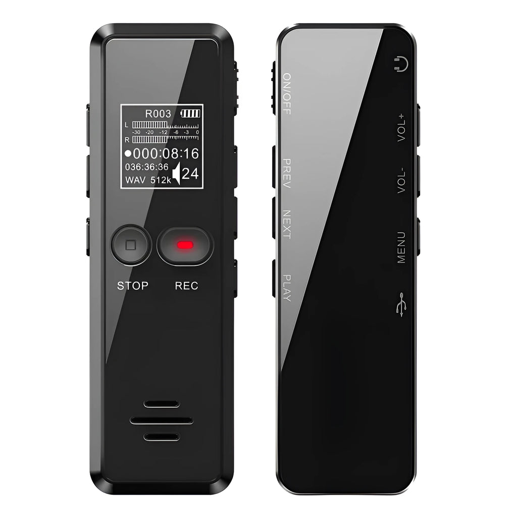 Black zinc alloy USB flash drive voice recorder and MP3 player with LCD screen