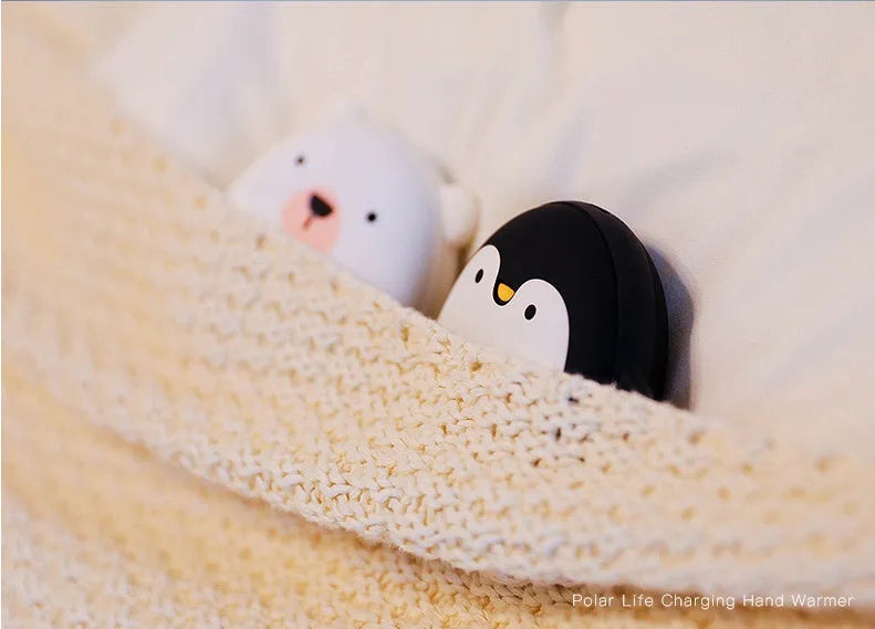 Cartoon penguin and polar bear USB rechargeable electric hand warmers with double-side heating