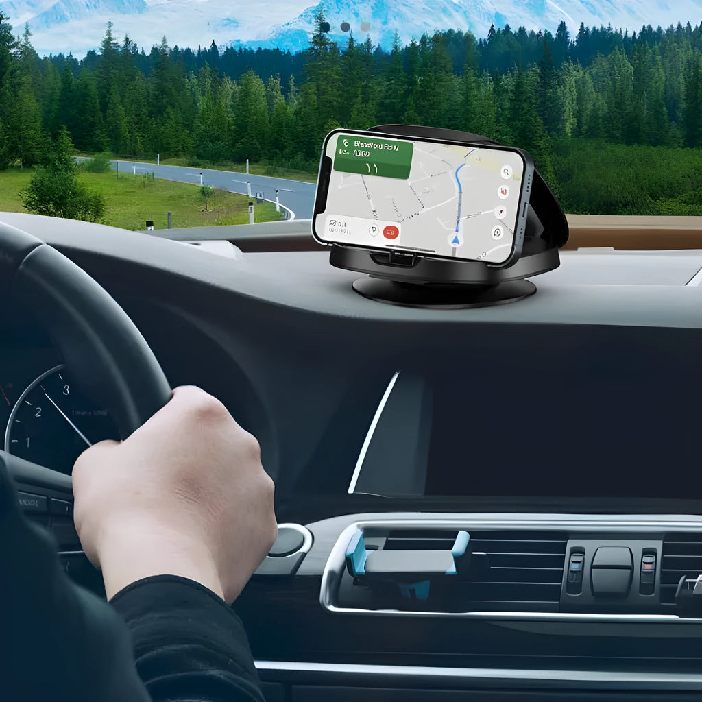 Black universal rotating suction cup car bracket for mobile phones and GPS devices