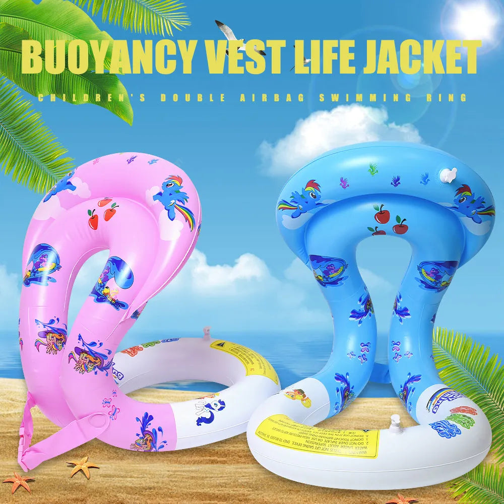 Happy Tour printed PVC swimming vest, double airbag design, pink or blue, sizes S M L for ages 2-6, 7-13, 14+